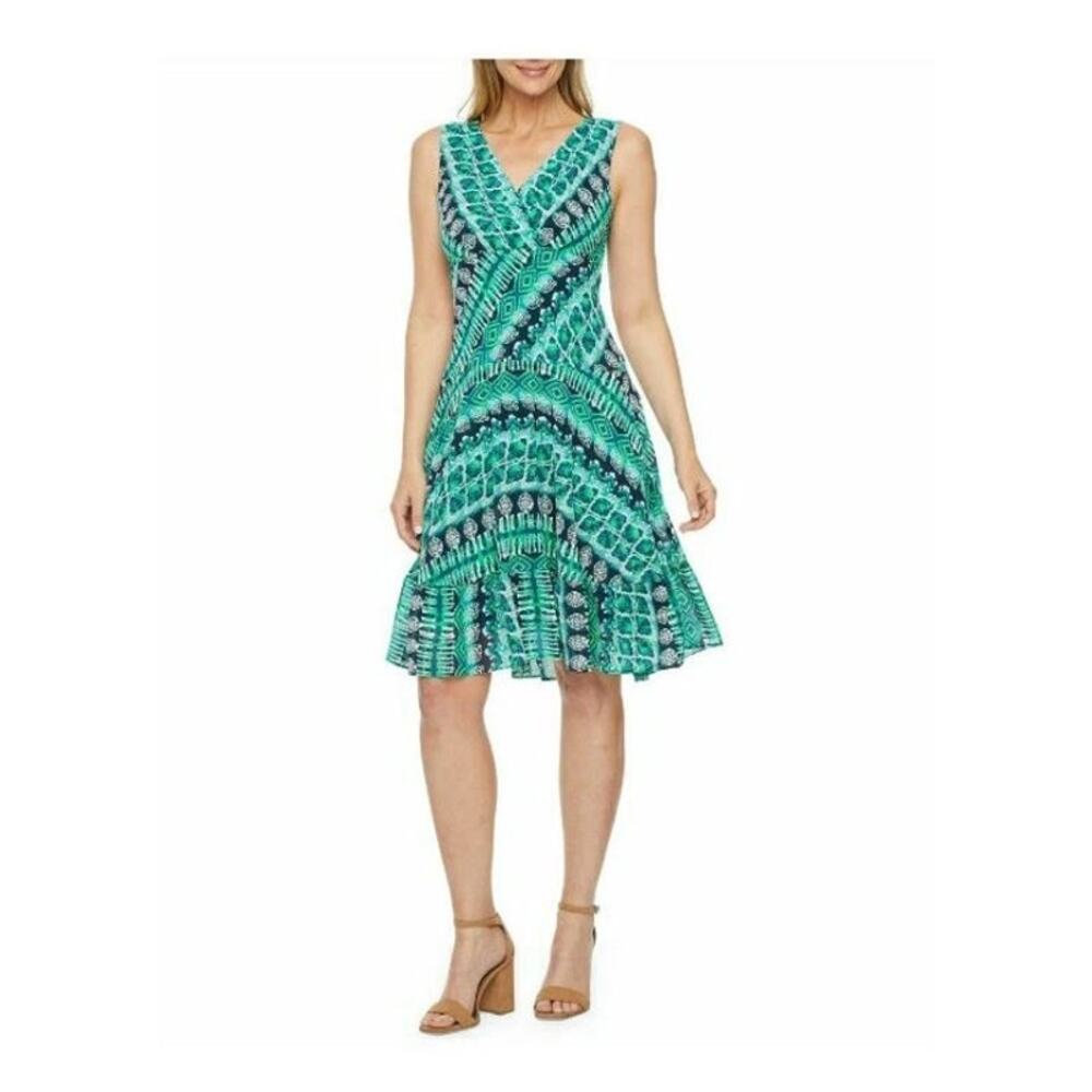 Womens Rabbit Rabbit Rabbit Designs Wrap Fit & Flare Dress Blue Geometric Sze 14